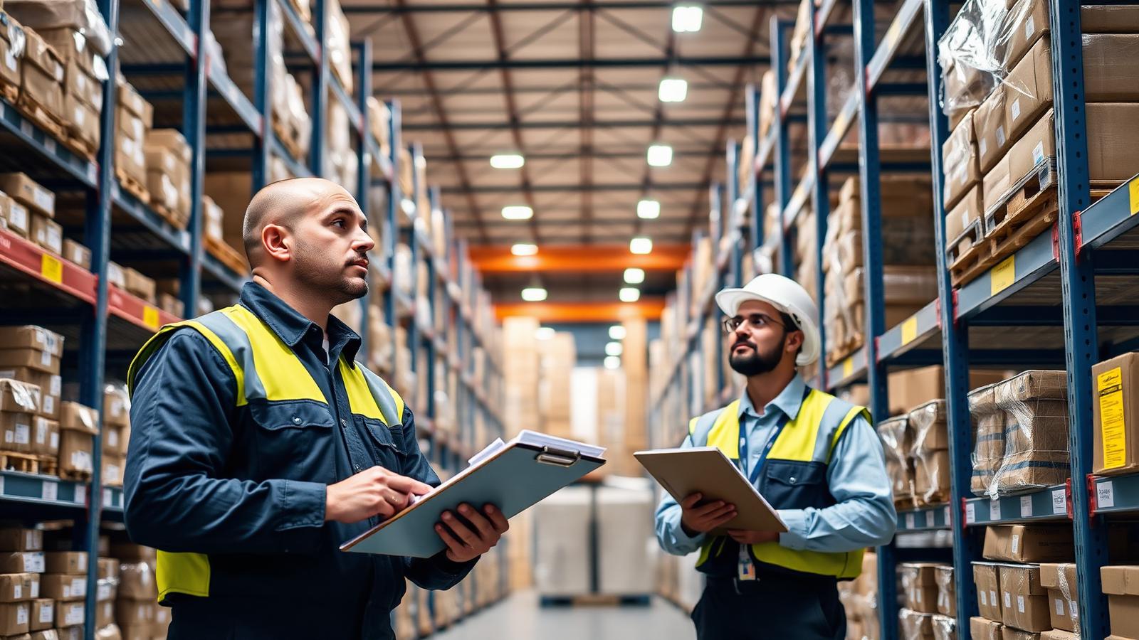 Equipe operacional da distribuidora conferindo estoque