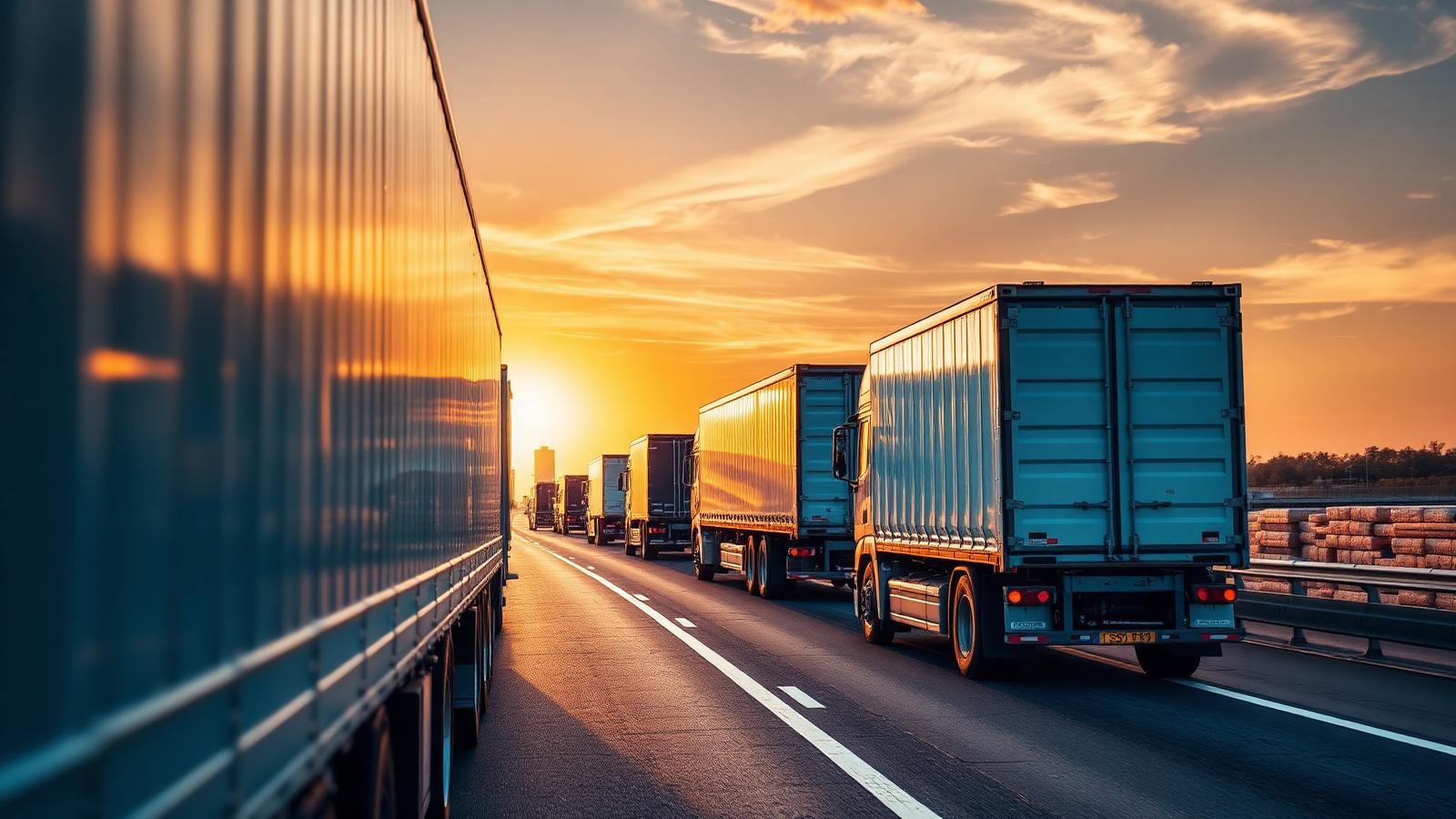Frota de caminhões da operação logística em rodovia